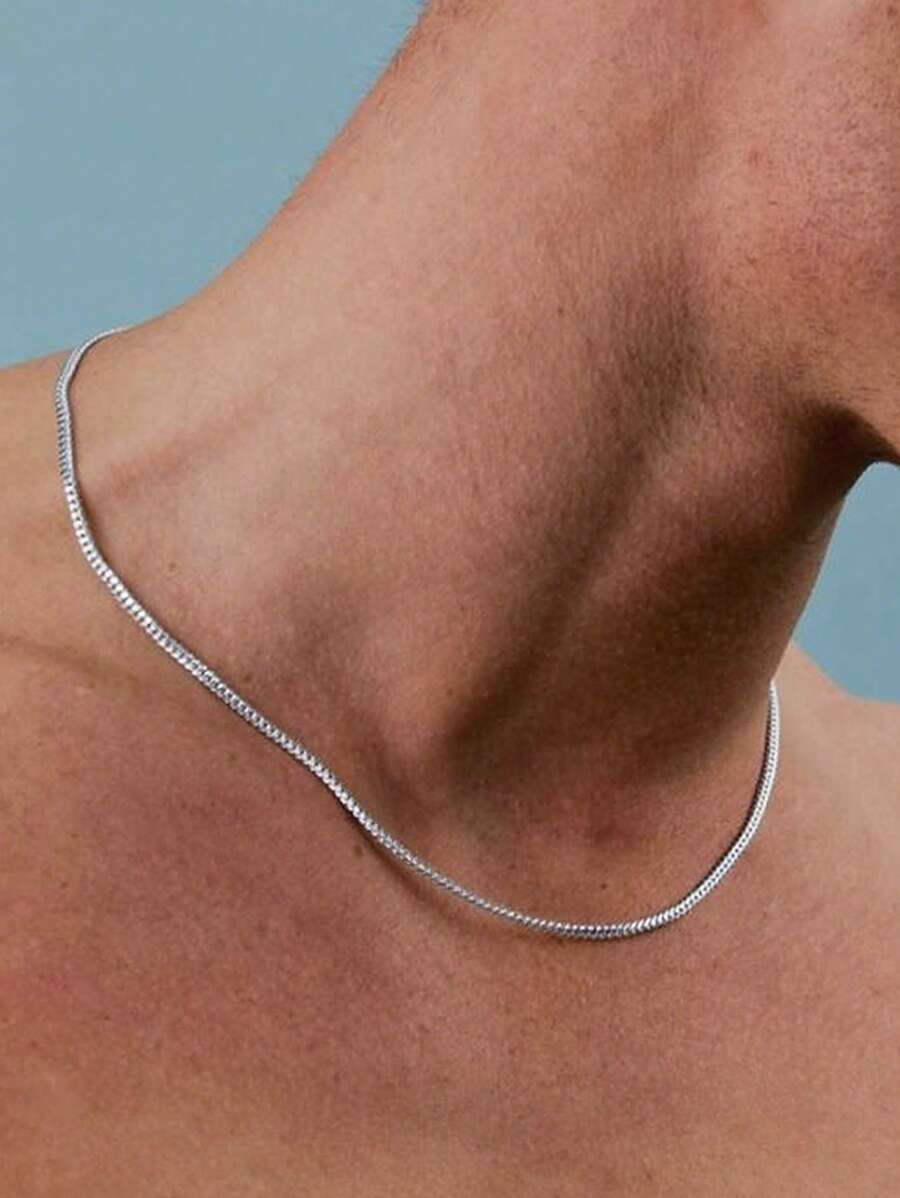 1 件百搭素链简约项链锁骨链不锈钢不褪色男士日常装饰 - 鏈條 - 查看 1