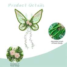 女士绿色仙女翅膀 - 大自然母亲服装森林精灵翅膀，配有彩色花朵、叶子和藤蔓，成人可用蝴蝶翅膀搭配文艺复兴时期文艺复兴节仙女服装，搭配魔杖和花环拍摄 - 彩色 - 查看 9