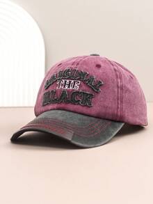 1pc Vintage Washed Letter Embroidery Baseball Cap, Women Petite Wide Brim Deep Crown Casual Street Snapback Hat, Unisex Polyester Fashion Decorative Cap