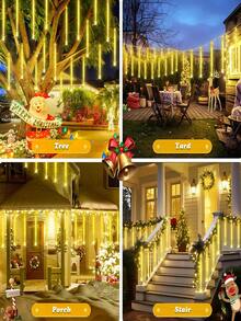 1pc Solar Meteor Shower Light 8-Tube IP65 Waterproof, Suitable For Garden, Courtyard, Trees, Eaves, Festivals, Parties, Outdoor Streets, Fences, New Year, Christmas, Halloween Decoration, Outdoor Fairy Garden Light-30/45CM - White - View 7