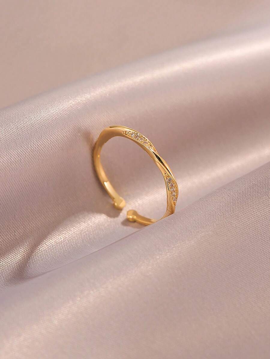 1 件时尚、奢华、优雅的莫比乌斯女士戒指，精致可调节开口戒指适合日常佩戴和节日礼物 - 金色 - 查看 1