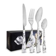 ANDROMEDA INC Juego de Cubierto Acabado Tipo Marmol Acero Inoxidable 16 Piezas - Dorado - Ver 1