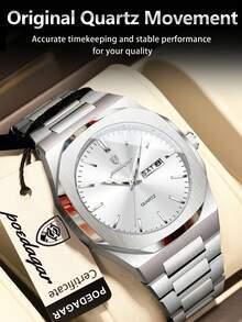 POEDAGAR 男士商务日期星期不锈钢石英表，时尚防水夜光男士腕表，休闲男士腕表，适合日常佩戴，节日男士礼物