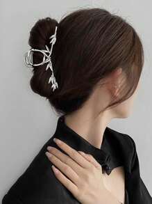 1 件装大号金属竹叶形发夹，适合女士，具有别致的中国风设计，后脑勺发夹，适合马尾辫或发髻，优雅，发饰，爪夹，发夹，发夹