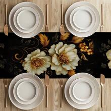 Set de 1/4/10 buc. alergător de masă cu model floral platinat și șervețele, alergători din material textil pentru decorul mesei de sărbători, decor pentru casă, cadouri, set de alergători de masă și șervețele potrivite pentru sărbători în interior și în exterior, petreceri sezoniere, decor pentru masa de bucătărie și sufragerie, decorare pentru masa de petrecere, alergători de masă pentru camera de acasă