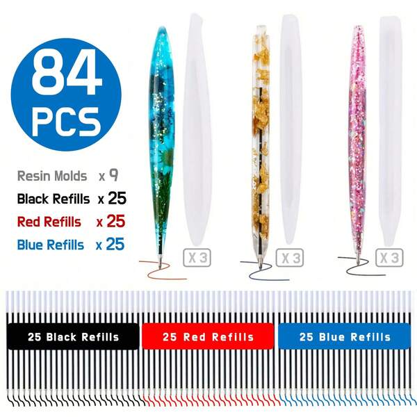 3pcs Transparent Pen Silicone Molds, 15pcs Tri-Color Pen Refills, Dried Flower Resin Decorative Crafts DIY Ballpoint Pen Casting Silicone Molds, Epoxy Resin Molds For Jewelry Making. Ballpoint Pen Silicone Molds Resin Casting Molds For DIY Resin Crafts. Creative Birthday Gifts, Unique Pens For Family And Friends. Experience DIY Stress Relief, Reusable.