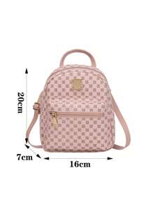 Women's Mini Printed Backpack, Faux Leather Material, Adjustable Shoulder Strap, Casual Zipper Shoulder Bag, Portable And Lightweight, Suitable For Teenagers, Women, College Students, For Outdoor, Travel, Hiking, Back To School, Work, Business, Commuting, Pink - Pink - View 6