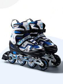 FREE STAR 1 đôi giày trượt nội tuyến đúc cao cấp với kích thước có thể điều chỉnh, bánh xe PU có độ đàn hồi cao, thời trang và thoải mái thích hợp cho người mới bắt đầu và tập luyện, giày trượt băng ngoài trời thông thường cho cả nam và nữ - Màu xanh lam - Xem 13