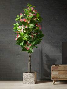 82-144cm Large Artificial Ficus Tree Fake Magnolia Plants Branch Tall Banyan Tree Faux Nandina Tree Rubber Real Touch Fiddle Leaves Plastic Fiddle Plant For Home Garden Office Decor Without 1pc - Hồng - Xem 5