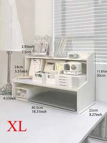 1pc Double Layer Raised Desk Storage Rack, Countertop Cosmetic Stationery Book Organizer For Dorm Office Suitable For Home Storage, Office Desk Home Storage, Halloween And Christmas Gift Desktop Storage - White - View 10