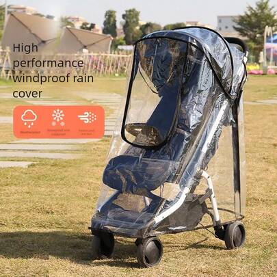 1pc Transparent Baby Stroller Rain Cover, Made Of EVA Material, Windproof, Waterproof, Dustproof, Snowproof, Insect-Proof, Elastic, Breathable, Easy Installation, Dual Zipper Design, Convenient To Use. 95% Of Models Are Suitable For All Seasons.