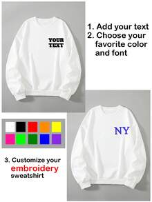 女士定制刺绣运动衫 - 添加您的文字，选择文字的字体和颜色，定制刺绣运动衫，设计一件特别的、独特的秋季运动衫，设计您自己的个性化刺绣运动衫作为送给女朋友的礼物，情侣约会衬衫等，适用于周年纪念日、生日、节假日等。定制运动衫、女式上衣、定制刺绣运动衫、女式运动衫、上衣 - 白色 - 查看 3