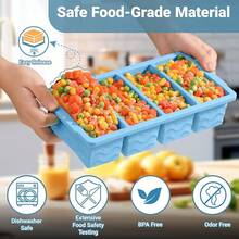 Silicone Freezer Molds For Soup With Lid, 1-Cup & 2-Cup Large Ice Cube Trays Food Storage Containers For Meal Prep, Freeze 250mL/125mL Portions – 2 Pack - Xanh nhạt - Xem 5