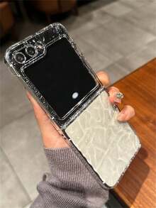 韩国水波纹透明手机壳，兼容三星 Galaxy Z Flip 5、Z Flip 6、Z Flip 4、Z Flip 3、Z 、FE 5G，透明防震后盖 - 無色 - 查看 4