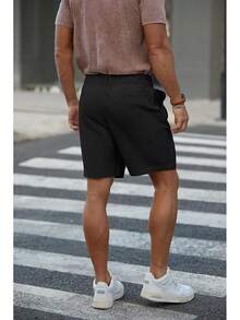 Men's Cotton Casual Classic-Fit 7" Chino Shorts Elastic Waist Daily Wear Dress Baech Summer Shorts-2025 - màu đen - Xem 4