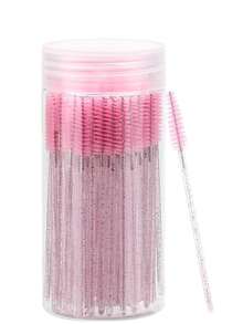 100 Pcs Disposable Mascara Wands, Crystal Eyebrow Spoolies Brush For Eyelash Extensions, Pink Lash Brushes With Container