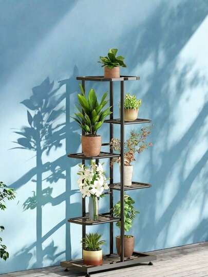 1pcs Iron Flower Stand Pot Rack Black And White Simple And Stylish Plant Rack, Living Room, Balcony Decoration Rack, 4-6 Layers Multi-Layer Rack, Multi-Functional Storage Rack.