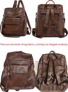 Fashionable Retro Style Women's Large Capacity Backpack, Suitable For Commuting, Travel, Shopping And Gifting. Two Random Fabric Options - Brown - View 11