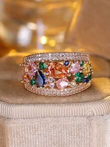 Vanel 1 件奢华闪亮镶嵌方晶锆石几何切割设计戒指，适合日常佩戴和特殊场合，独特、闪亮且价格实惠的奢华珠宝 - 戒指 - 查看 6