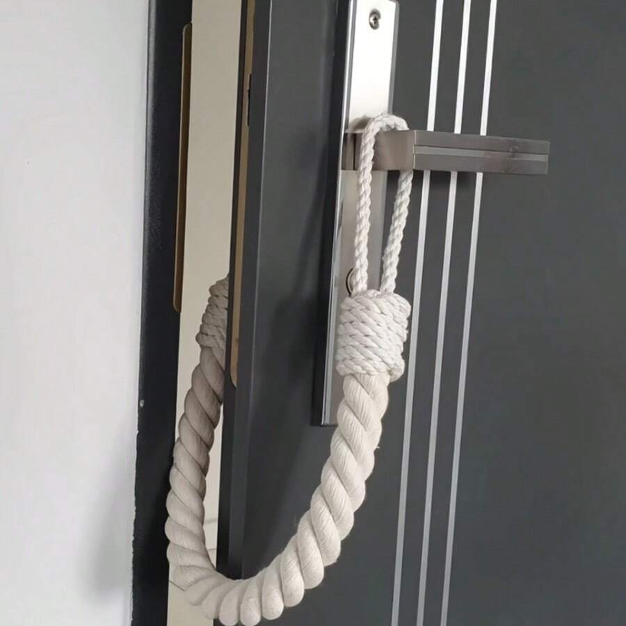 1pc Fabric Door Stopper, Wall Mounted Door & Window Protector With Woven Rope, & Fashionable Home Decor, Cute Design, Soft Material, Suitable For Household Use, Stylish Protector, Durable Structure - Multicolor - View 1