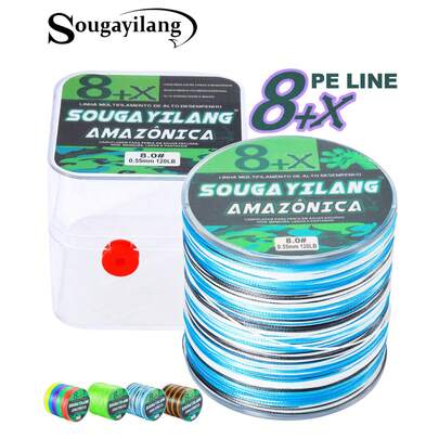 SOUGAYILANG 8股PE编织钓线，300米/328码，多色，耐用钓线。强韧耐用的8股编织钓线，300米/328码，拉力15-120磅，迷彩图案，耐用聚乙烯材质，适用于主线和海水垂钓。