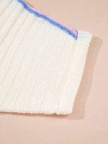 Acelitt Áo len dệt kim dáng rộng, xẻ tà, cổ chữ V, tay cánh dơi, kẻ sọc trắng mùa thu. - trắng - Xem 9