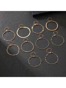 10-5 件/套时尚波西米亚风格女士金属手链套装，心形珠子和链条设计，可堆叠，是情侣节日礼物的理想之选，适合日常佩戴或约会 - 金色 - 查看 4