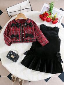 Chatreadl 2 件套年轻女孩服装 - 优雅迷人的纯色夹克和连衣裙，适合户外和假日穿着 - 彩色 - 查看 1