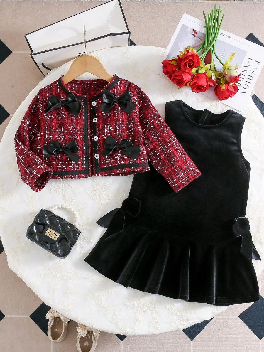 Chatreadl 2 件套年轻女孩服装 - 优雅迷人的纯色夹克和连衣裙,适合户外和假日穿着 - 彩色 - 查看 1