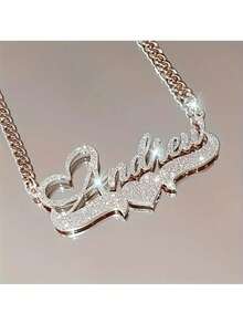 Customized Name Heart Pendant Necklace - Personalized Shiny Name Charm Set With Stainless Steel Chain - Perfect Gift For Birthday, Anniversary And Special Occasions - Punk Retro Style - Multicolor - View 6