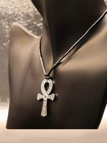 1pc Ankh Cross Necklace, Fashionable Minimalist Metal Leather Cord Unisex Pendant Necklace, Suitable For Party, Gathering, Outdoor, Daily Outfit - 彩色 - 查看 4