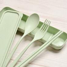 Wheat Straw Utensil Set, 3-Piece Fork Knife Spoon, Portable Travel Cutlery For Camping, Office,  Friendly Reusable - Multicolor - View 4