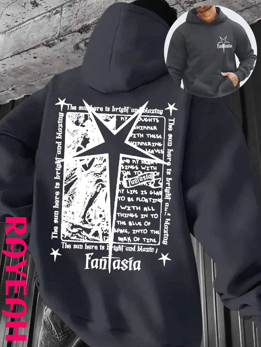 RAYEAH Y2K Halloween Men's Casual Street Hip-Hop Style Hoodie With Bright And Hot Sun Pattern Print, Featuring A Fashionable Men's Top With A Front Pocket, Suitable For Autumn And Winter Wear. Giving Gifts To Friends, Husbands, And Boyfriends - 深灰色 - 查看 1