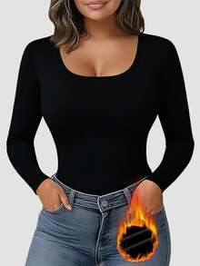 Áo thun dài tay cổ tròn lót giữ nhiệt mới, dáng ôm, thích hợp mặc mùa Xuân/Hè/Thu/Đông, áo lót thể thao đa năng cho nữ. - màu đen - Xem 3