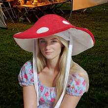 Stand Out In Style With Our Plush Polka Dot Mushroom Beret Party Hats - Red And Purple Options Available - 紅色 - 查看 3