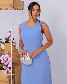 Women's Midi Dress Elegant Casual Buttons Front Simple Button - Baby Blue - View 2