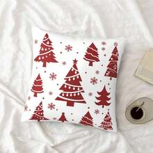 4pcs Merry Christmas Pillow Covers, Snowflake Pattern, Christmas Tree Home Decor, Living Room Outdoor Sofa Single-Sided Design, Pillow Inserts Not Included - Red and White - View 7