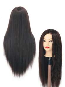 26-Inch Brown Hair Styling Mannequin Head, Slicked Back Style, Beauty Hairstyling Practice Model Head, Makeup Doll Head (1 Mannequin Head), Beauty Supplies - Coffee Brown - View 8