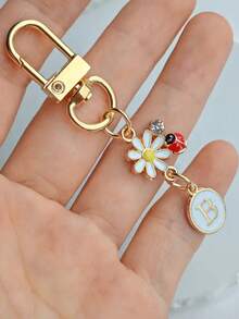 1pc Unisex A-Z Letter Stainless Steel Keychain, Minimalist Letter, Flower, Ladybug Design, Gift For Friends, Bag Pendant - Multicolor - View 19