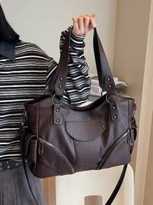 Bolso de hombro de mujer de gran capacidad de unicolor, bolso de mujer de gran capacidad con textura de moda, bolso de mano grande, bolso de hombro y cruzado personalizado para mujer, adecuado para uso diario y universidad, adecuado para salir, compras, regalos, viajes, ir y venir