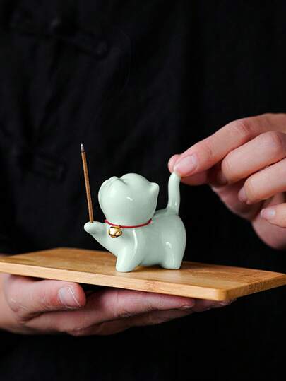 Süße Katzen-Linien Räucherstäbchen-Platte, Räucherstäbchen-Halter, Sandelholz-Spiralbasis für Tempel, Yoga-Studios, Heimdekoration, hochwertige Keramik Tee-Haustier Tee-Zeremonie Accessoires und Dekorationen