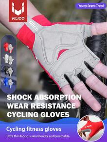 Vilico 1 Pair Of Black And White Blue And Red Short Finger Gloves,Gym Half Finger Gloves,Outdoor Sports Style Men'S And Women'S Gloves,Thick Shock-Absorbing And Anti Slip Palm Pad Gloves,Breathable And Wear-Resistant Fabric Suitable For Fitness,Running,Weightlifting,Volleyball,Basketball,Badminton,Cycling,Hiking,Climbing,Dancing,Outdoor Camping,Fishing,Bike Half Finger Gloves