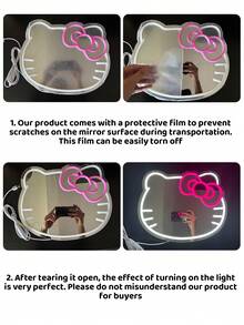 Sanrio 1 szt. Lustro ścienne do sypialni z neonowymi światłami Anime KT Cat, toaletka, garderoba, salon, korytarz, neony, pasek lustrzany ze ściemnialnym oświetleniem LED, dekoracja łazienki, lampka nocna do toaletki, neonowe światła LED zasilane przez USB/baterię, różowa dekoracja ścienna do sypialni, nadaje się do pokojów, na walentynki, urodziny, prezenty ślubne, do domu, dekoracja świąteczna, dla dziewczyn, żon, przyjaciół, rodziny, kochanków