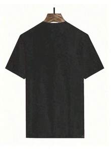 Camiseta casual negra para mujer, 100% algodón con estampado de lazo blanco, camiseta de manga corta con cuello redondo casual y cómoda, ropa de primavera y verano, adecuada para cualquier ocasión, color sólido, casual, uso diario. - Negro - Ver 4
