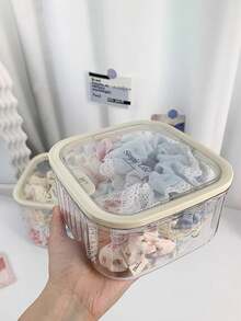 1pc/2pcs Transparent Children's Hair Accessory Storage Box, Girl's Hair Clip Headdress Headband Classification Box, Transparent Rubber Band Hair Tie Jewelry Bucket, Press-Type Elastic Lid, Easy To Use, Large-Capacity Hair Accessory Box, Multi-Functional Sundry Storage Jar, Suitable For Bathroom, Bedroom And Campus Dormitory.(Tip: There Is An Installation Video On The Homepage)