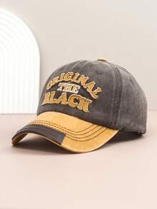 1pc Vintage Washed Letter Embroidery Baseball Cap, Women Petite Wide Brim Deep Crown Casual Street Snapback Hat, Unisex Polyester Fashion Decorative Cap