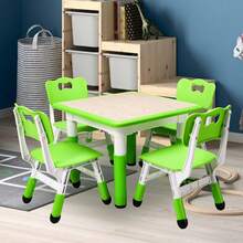 Juego de mesa y 4 sillas infantiles Garvee, moderno, de 58 cm de altura y 4 sillas con patas antideslizantes, organizador de escritorio con diseño de grafiti, mesas multifunción para jardín de infancia o sala de estar (verde) - Verde - Ver 1