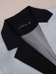 HOMEYEE Vintage Elegant Casual Blazer Jacket With Contrast Color Splicing, Suitable For Business, Vacation, Plus Size - Xám - Xem 4