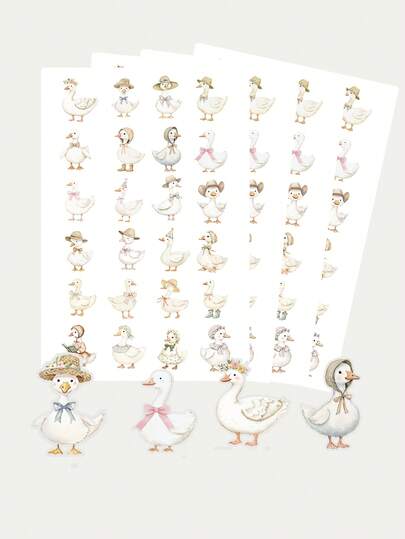 24/48pcs Cute 1'' Little Silly Goose Stickers Vintage Watercolor CLEAR Stickers To Decorate Your Phone, Water Bottle, Laptop 24style Goose Sticker Pack Birthday Party Baby Shower