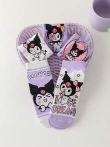 Sanrio 1/5 Paia di calzini Sanrio Kuromi carini con design a sfera di cristallo a forma di cuore, adatti per tutte le stagioni